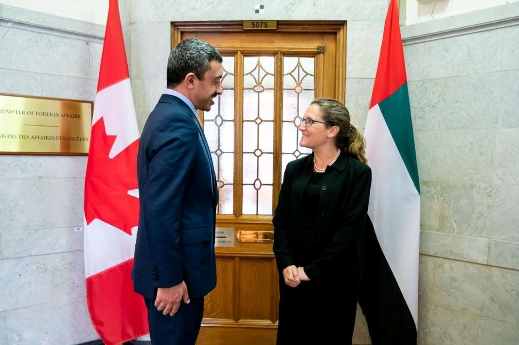 عبدالله بن زايد يلتقي وزيرة خارجية كندا 