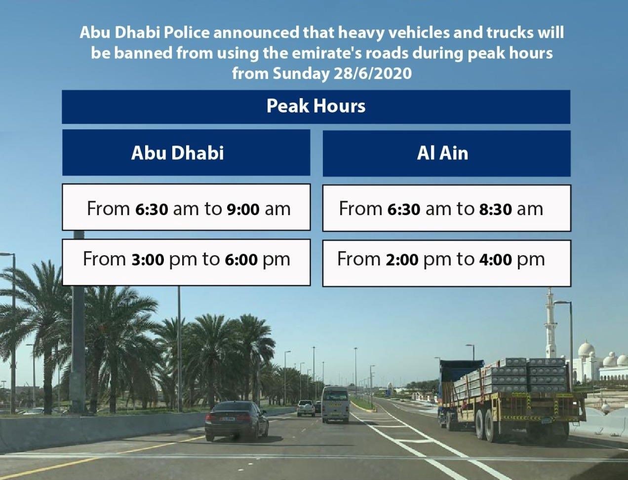 New restrictions on heavy vehicles, trucks from tomorrow in Abu Dhabi