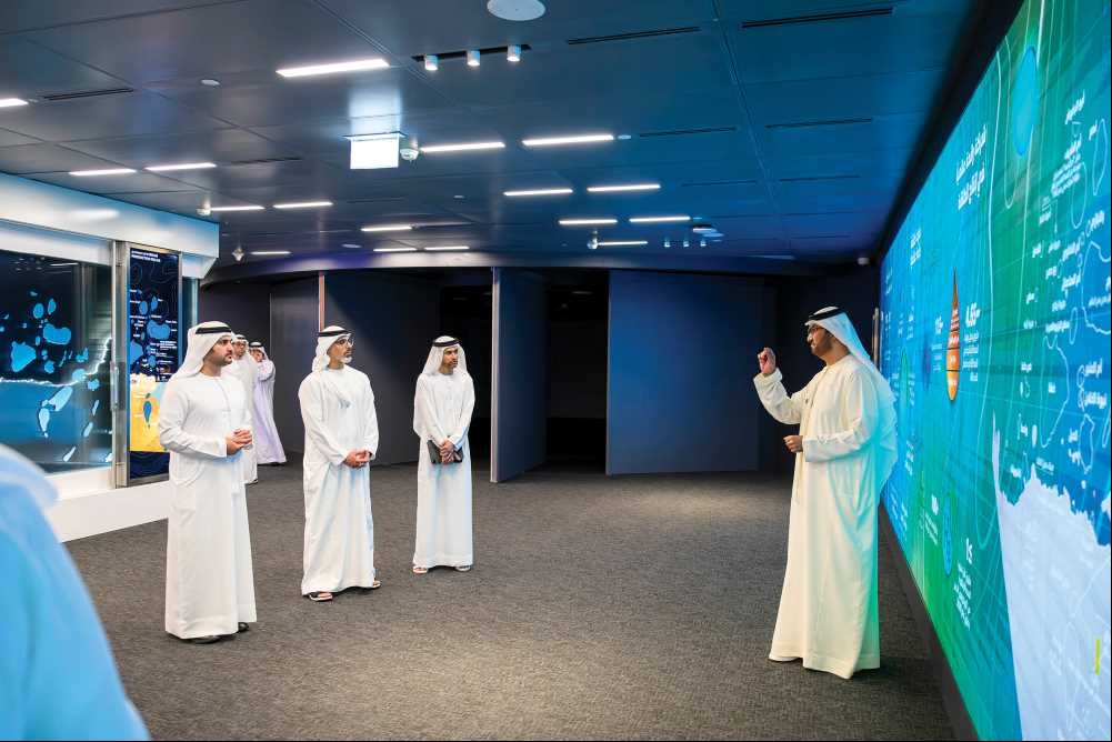 Khaled bin Mohamed bin Zayed receives Maktoum bin Mohammed bin Rashid at ADNOC’s headquarters