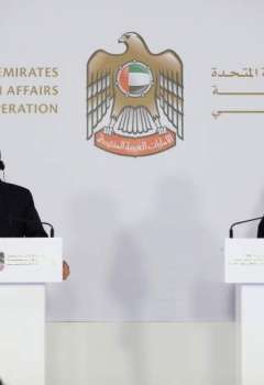 وزيرى خارجية الإمارات وروسيا خلال المؤتمر الصحفي 