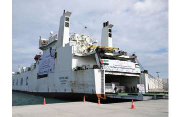 6th UAE aid ship arrives at Al Arish Port