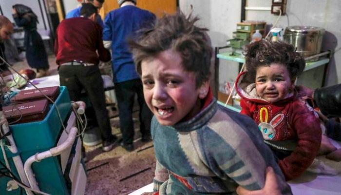 أطفال سوريون مصابون في الغوطة الشرقية