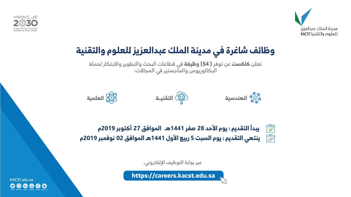 وظائف مدينة الملك عبدالعزيز للعلوم والتقنية