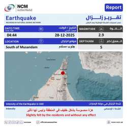 Magnitude 2.9 earthquake hits southern Musandam