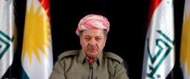 برزاني رئيس إقليم كردستان العراق يتحدث في مؤتمر صحفي في أربيل
