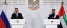 وزيرى خارجية الإمارات وروسيا خلال المؤتمر الصحفي 