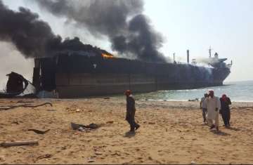 Fire after explosion in a ship