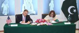 Ambassador Donald Blome and Secretary Humaira Ahmed sign cultural property agreement 